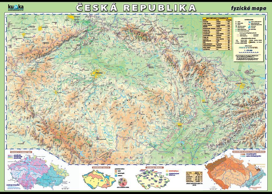 Česká republika - fyzická mapa